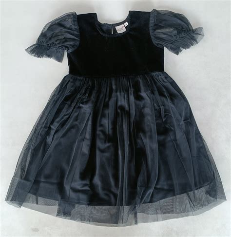 Black Tulle Solid Color Puff Sleeves Gathered Dress – Yo Baby India