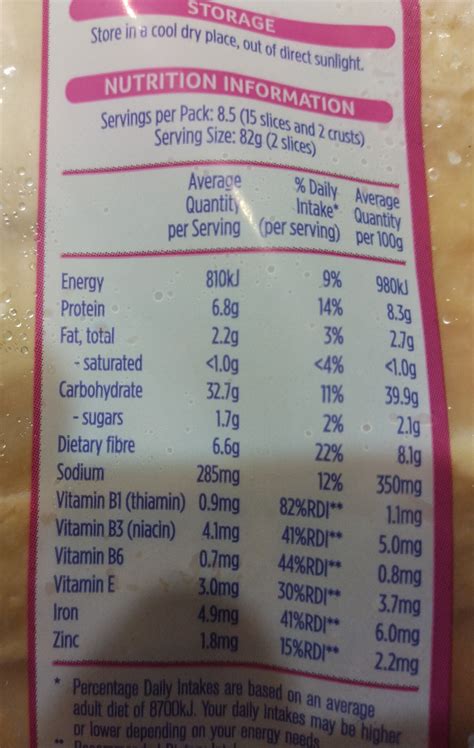 Wonder White Bread Nutrition Label Wonder Bread White Soft