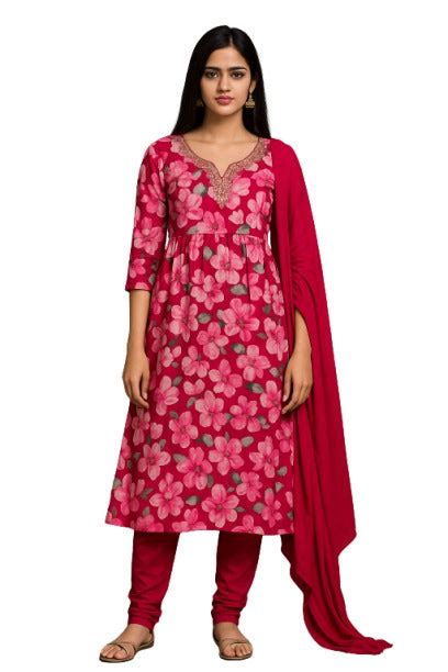 Siya's Women's Floral Print Anarkali suit with Dupatta, Pink – siya ...