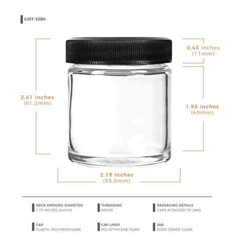 3oz Glass Jars With Black Caps - 3-5 Grams - 150 Count – Green Tech Packaging, Inc.