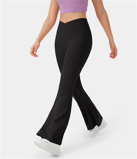 Women's Crossover High Waisted Back Pocket Super Flare Leggings - HALARA