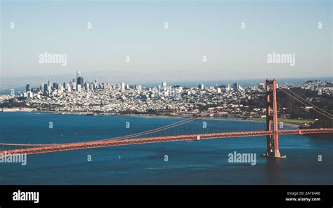 Golden gate bridge at sunset aerial view, san francisco hi-res stock ...