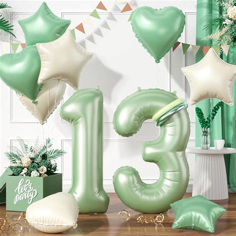 Amazon.com: Sage Green Number 13 Balloons, Green 13 Number Balloons ...