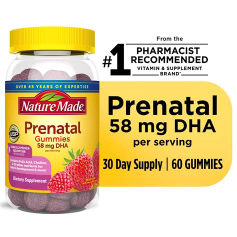 Nature Made Prenatal Gummies with DHA and Folic Acid, Dietary ...