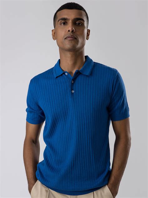 Buy Classic Blue Striped Polo 100% Supima Smart Knit T-Shirt for Men ...