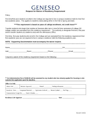 Request for Waiver of Residency Requirement Doc Template | pdfFiller