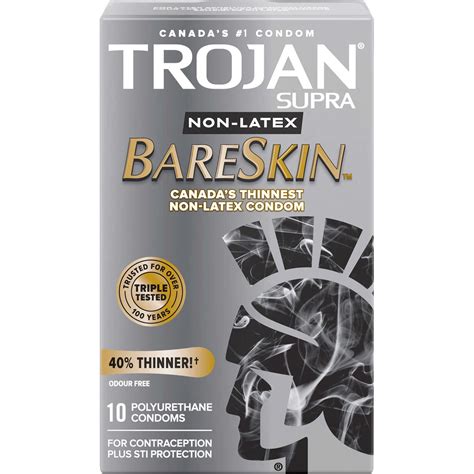 Trojan BareSkin Supra Non-Latex Condoms - Super Thin, Odour-Free, for ...