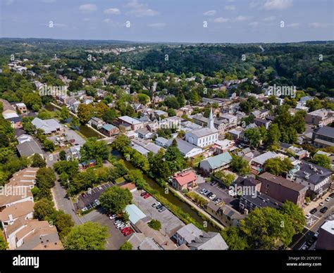 Overhead view Lambertville New Jersey USA the small town residential ...