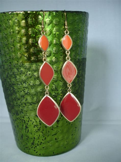 Buy Vintage Earrings 3 Rhombs Bordeaux, Brick-red,90's, Retro, Fashion ...