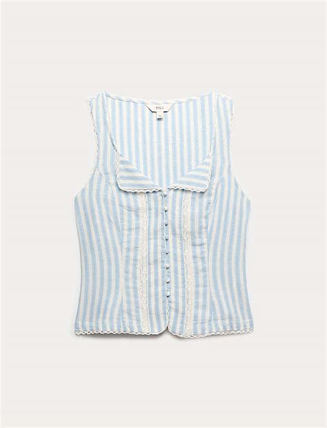 Buy Linen Rich Lace Insert Top at Marks & Spencer