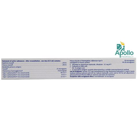 Pentaxim Injection 0.5 ml Price, Uses, Side Effects, Composition ...