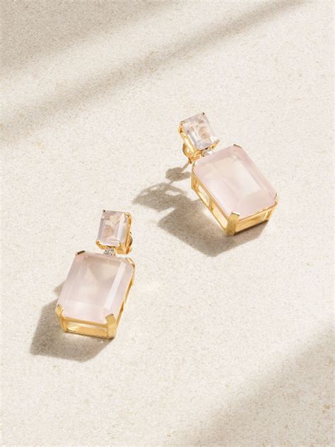 MATEO 14-karat gold rose quartz and diamond earrings | NET-A-PORTER