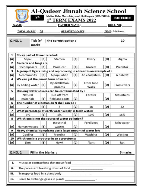 Image result for 7th Science Question. Answer