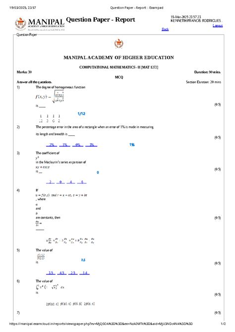 MAT 1272 Final Exam Question Paper Report - 03 Mar 2025 - Studocu