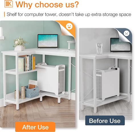 Buy ODK L Shaped Computer Desk with Storage Shelves, 58 inch L-Shaped ...