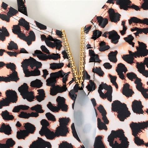 Tween Girl Leopard Print Spaghetti Strap One-Piece Swimsuit, Cute V ...