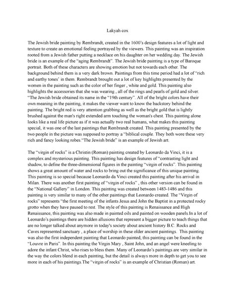 Mini essay - Lakyah cox The Jewish bride painting by Rembrandt, created ...