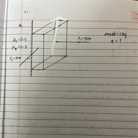 Limiting friction= 0.4 Kinetic friction=0.3 F₂=30N F₁ = 40N mass = 5 kg ...
