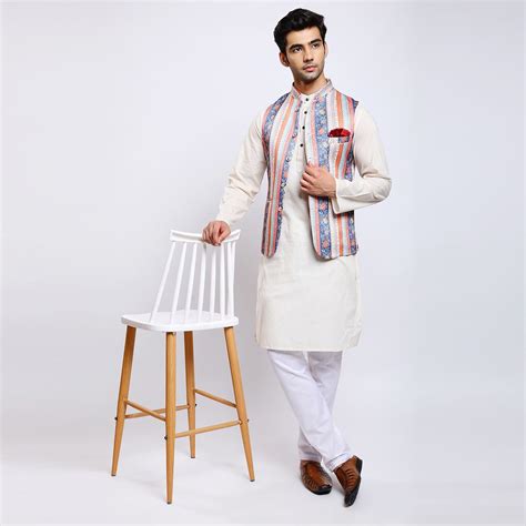 Awadhshree satin printed nehru jacket Multi – Mentoos