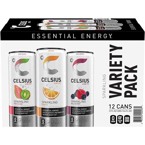 Celsius Sugar-Free Kiwi Guava, Orange, Wild Berry Variety Pack ...