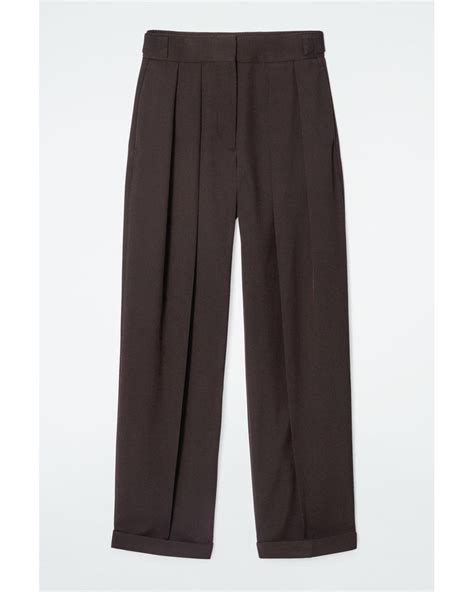 COS Pleated Wool-blend Tapered Trousers in Brown | Lyst