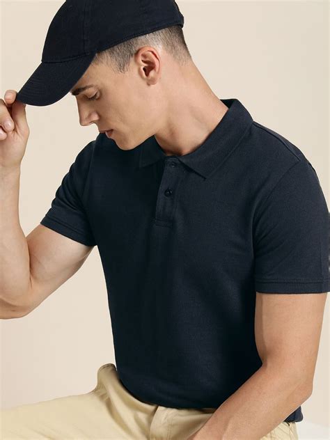 encore by INVICTUS Men Navy Blue Polo Collar T-shirt - Price History