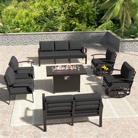 Amazon.com: Kullavik Aluminum Patio Furniture Set,8 Pieces 9 Seat Metal ...
