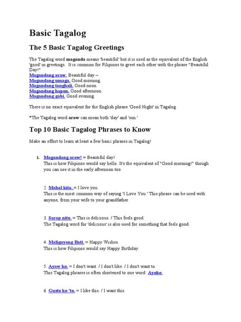 The 5 Basic Tagalog Greetings | PDF | Languages | Tagalog Language