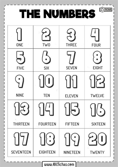 Numeros en ingles del 1 al 20 - ABC Fichas