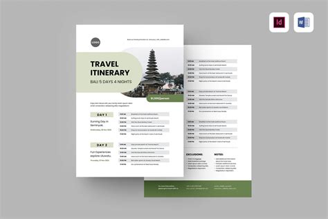 Travel Itinerary | MS Word & Indd | Flyer Templates ~ Creative Market