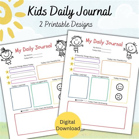 Daily Journal Pages Kids, Childrens Printables, Journal Prompts for ...