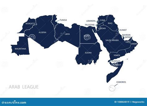 Map of Arab League. stock vector. Illustration of names - 108864819 - map of arab league