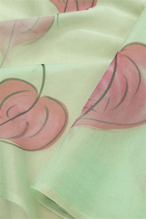 Green Hand Painted Organza Saree | Avishya.com
