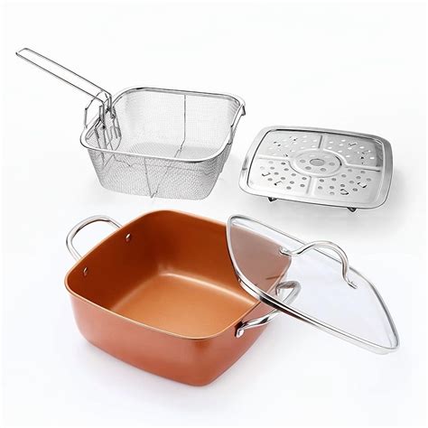 4pcs Fryer Set - Deep Square Pan, Fry Basket, Steamer Tray, saucepan ...