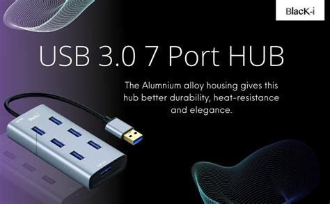 Black-i USB 3.0 7 Port Hub with Active Power, 5gbps Transfer Speed and ...