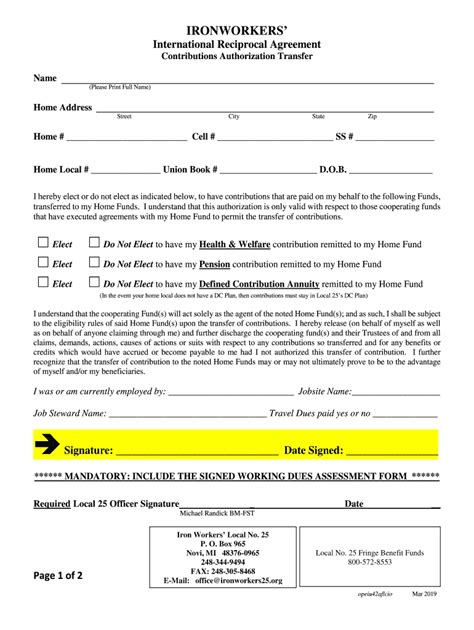 Fillable Online Reciprocal Form - Iron Workers Local 25 Fax Email Print ...