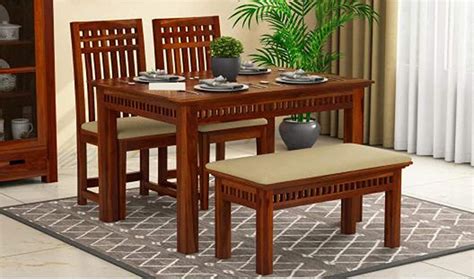 KUSUM HANDICRAFTS Solid sheesham Wood 4 Seater Dining Room Sets ...