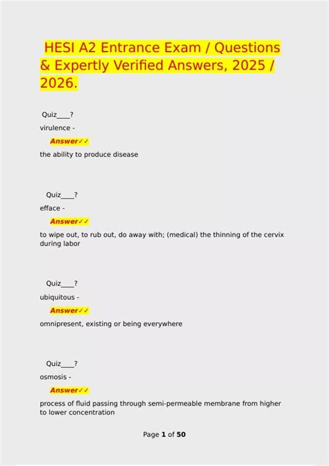 HESI A2 Entrance Exam / Questions & Expertly Verified Answers, 2025 / ...