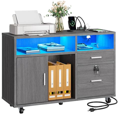 YITAHOME Wood File Cabinet with LED Light, 2 Drawer Mobile Lateral ...