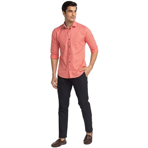 Men Red Slim Fit Print Cotton Cut Away Collar Shirts – MyRaymond