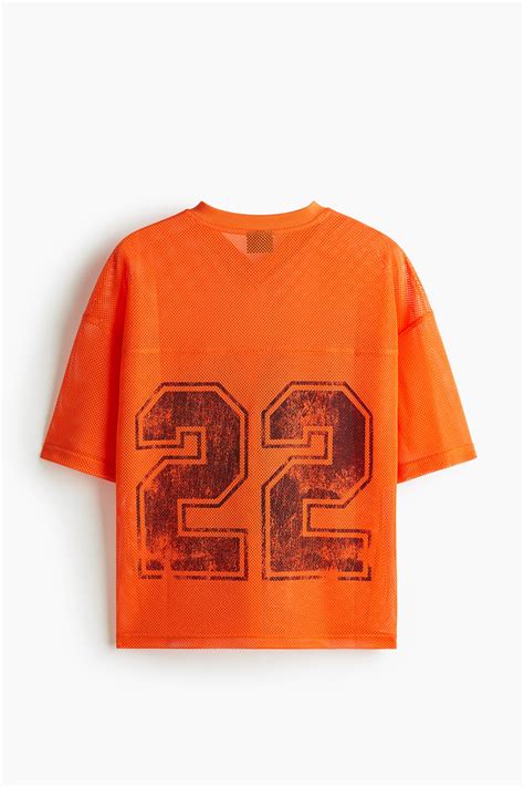 Oversized Fit Printed mesh T-shirt - Orange/22 - Men | H&M IN