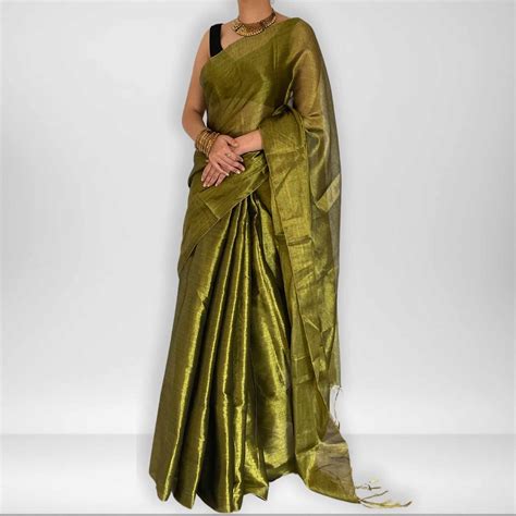 Amara- Green raga cotton tissue saree with golden zari shift | Shobhangini