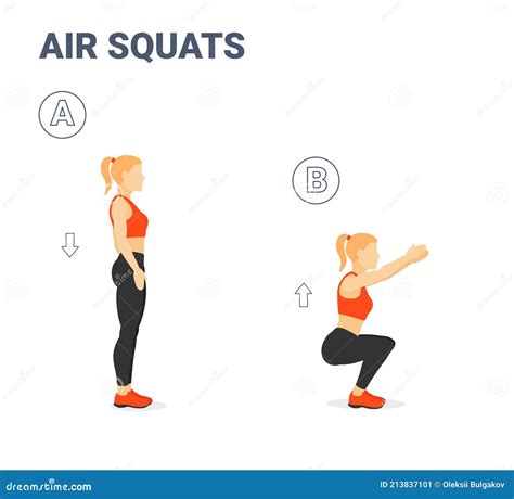 Girl Doing Air Squats Exercise Home Workout Guidance. Stock Vector ...