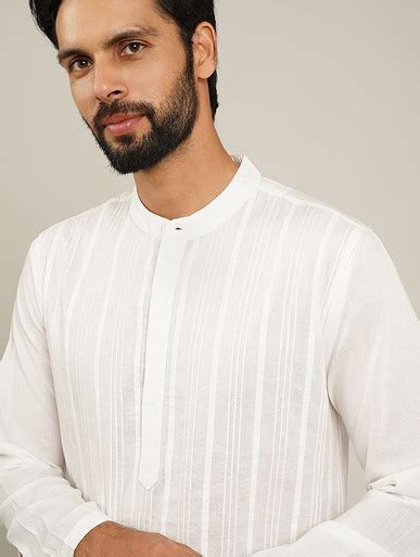 Shop Jaypore Men White Cotton Mandarin Collar Regular Fit Kurta for Men ...