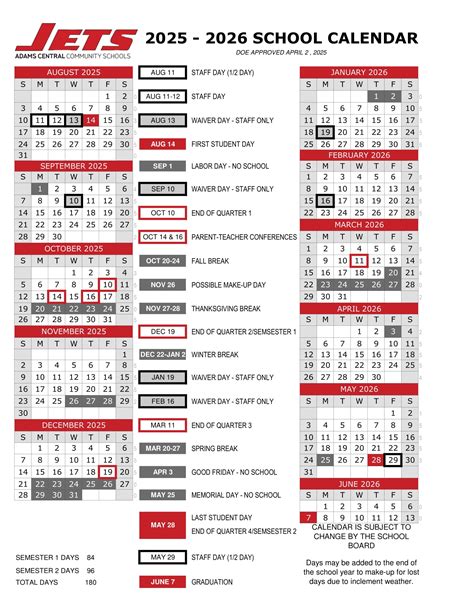 Adams Central Community Schools Calendar 25-26 Revised [PDF] - EduCounty