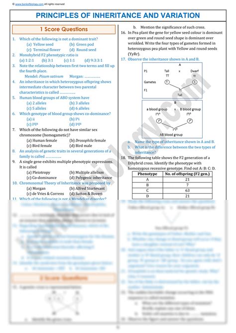 Image result for Principles of Inheritance and Variation KCET Questions