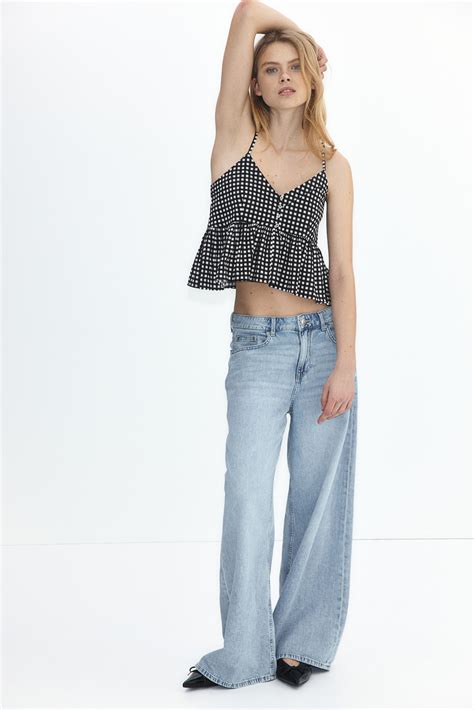 Peplum strappy top - Black/Gingham check - Ladies | H&M IN