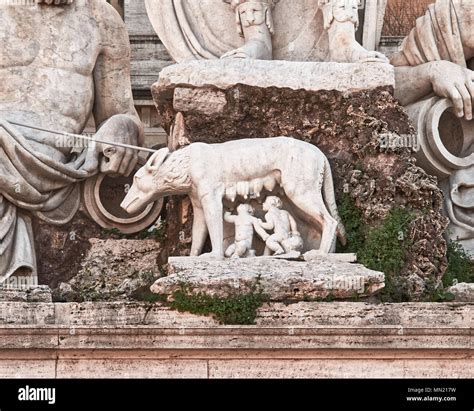 Rome - The founding of Rome. Capitoline she-wolf feeding Romulus and ...