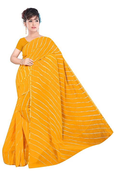 SAREE GHAR Women's Chiffon lehriya rajasthan Jaipuri Saree With Blouse ...