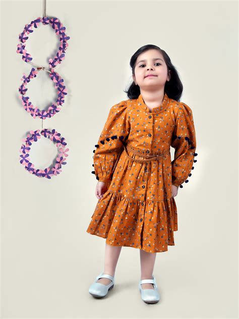Cotton Twill Tiered Mustard Frock for girls – littlellama.in
